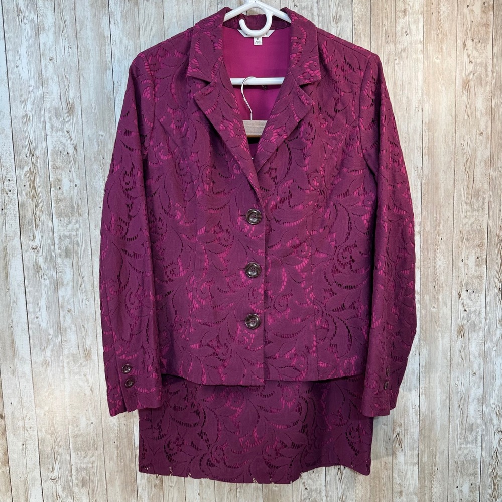 Cabi Plumberry Flora Lace Skirt Suit  Women's Purple‎ Blazer Jacket Skirt Set  6